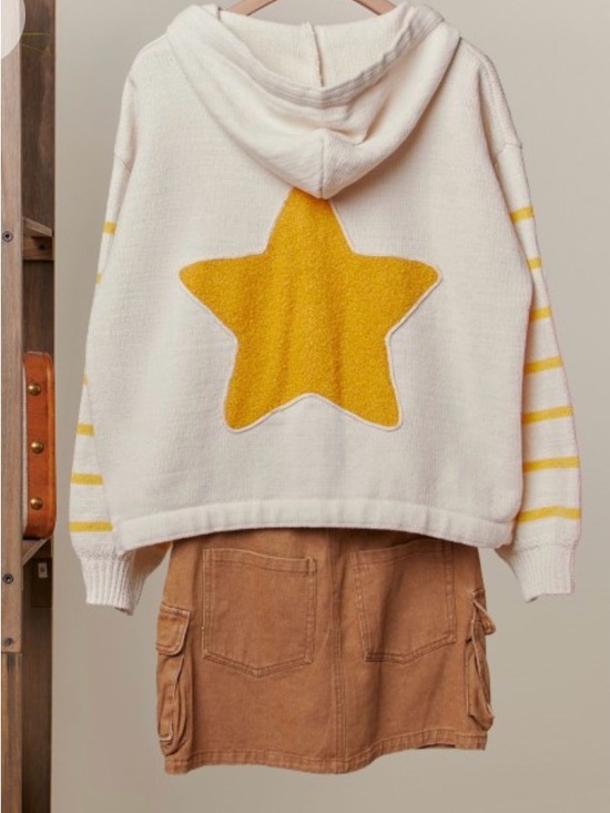 Mellow Jackets & Blazers - Mello Cream & Yellow Star Hooded Cardigan -